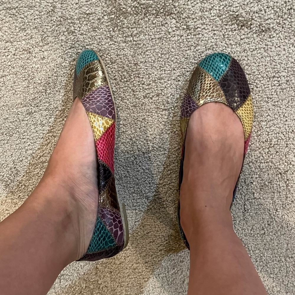 Steve Madden, multi color snake skin flats